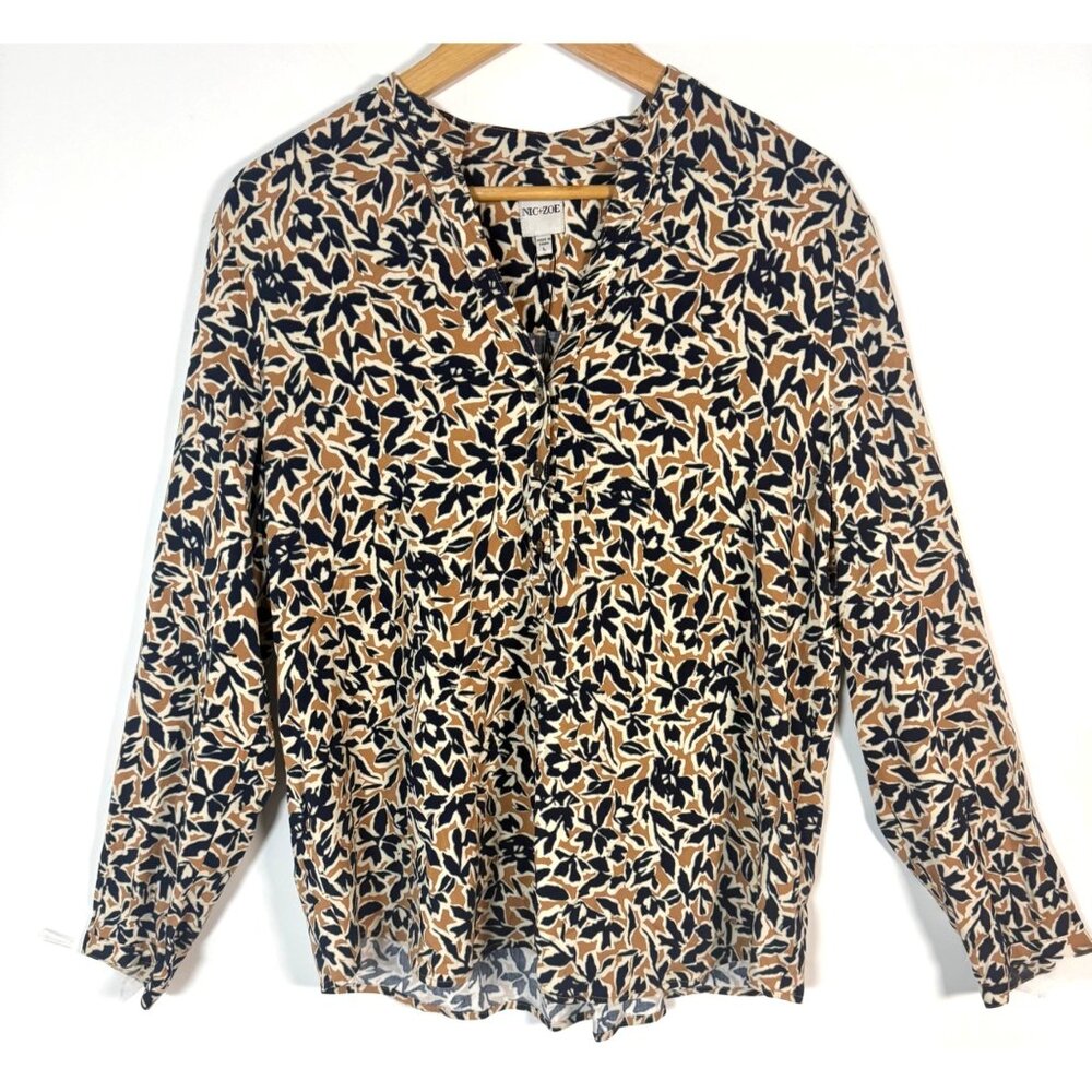 Nic+Zoe‎ Floral Blouse Large NWT ($158) Neutral Botanical Long Sleeve Flowy Soft